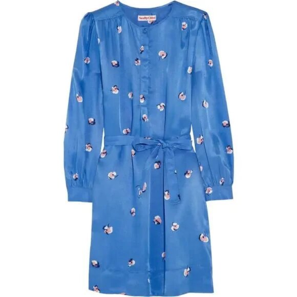 See By Chloe Dresses & Skirts - See By Chloe Floral Satin Twill Tie Shirt Dress Blue Parisian US Sz 8